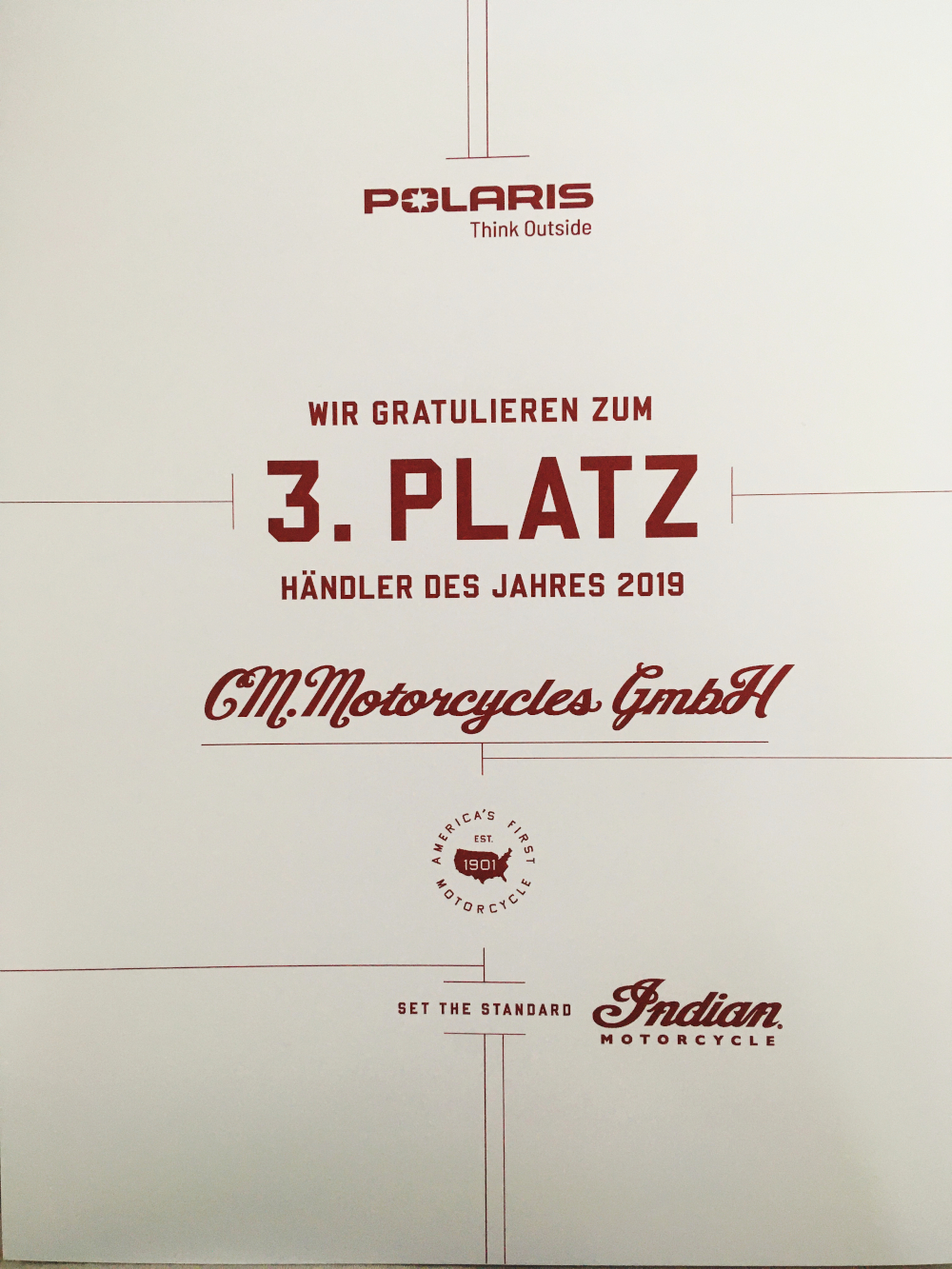 Indian Rheinland - CM.Motorcycles - Händler des Jahres 2019 - 3. Platz